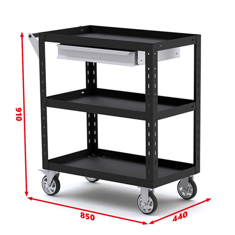 Desserte d'atelier 3 plateaux 1 tiroir 850 x 440 x 910-DES3P-T-SORI (2)